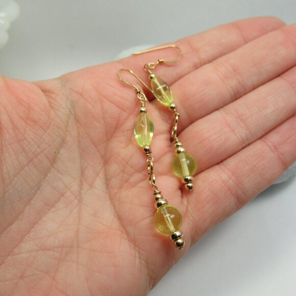 14k gold filled and Uranium glass bead earrings - Picture 3 of 9